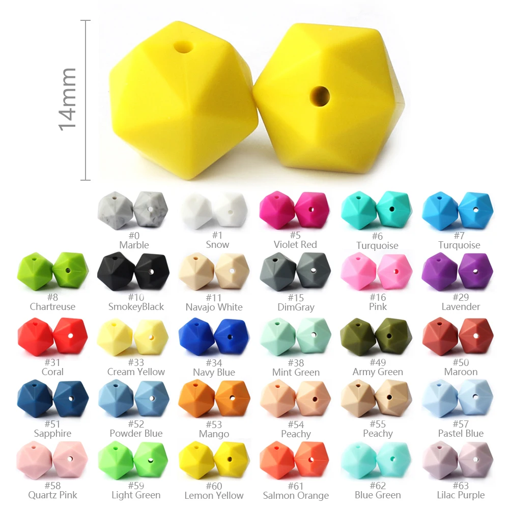 20pcs 14mm Polygon Silicone Beads Baby Teether Eco-friendly BPA Free Baby Teething Pacifier Chain Beads Baby Chewable Product