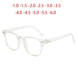0 -1.0 -1.5 -2.0 To -6.0 Transparent Frame Square Finished Myopic Glasses Women Men Clear Lens Shortsighted Eyeglasses Diopter