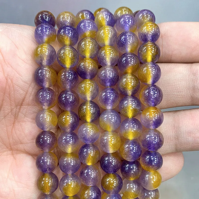 Natural Purple Yellow Chalcedony Round Loose Beads DIY Charms Bracelet Accessories For Jewelry Making 15'' Inch 6/8/10/12mm