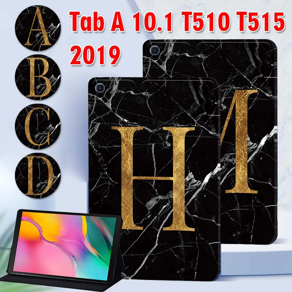 

Чехол для планшета Samsung Galaxy Tab A 10,1 дюймов 2019 T510/T515 искусственная кожа черный мрамор серии Стенд кожаный чехол для SM-T510/T515