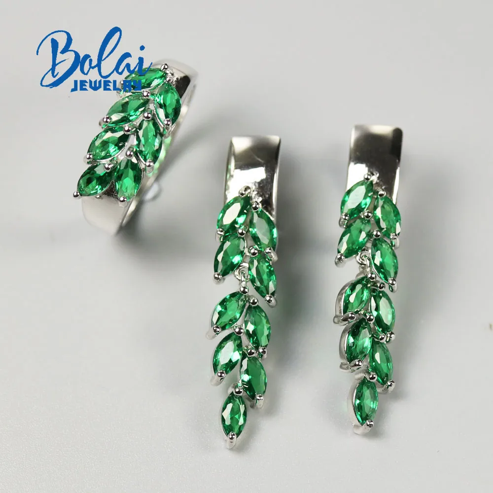 925 sterling silver  Jewelry Set Created russia nano emerald earring and ring  good quality workmanship jewelry for women gift