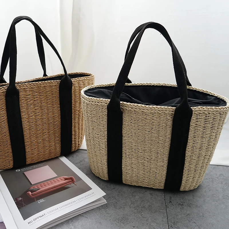 Casual Rattan Women Handbags Wicker Woven Shoulder Bags Summer Beach Straw Bag Large Capacity Tote Lady Bali Big Purses Sac 2021