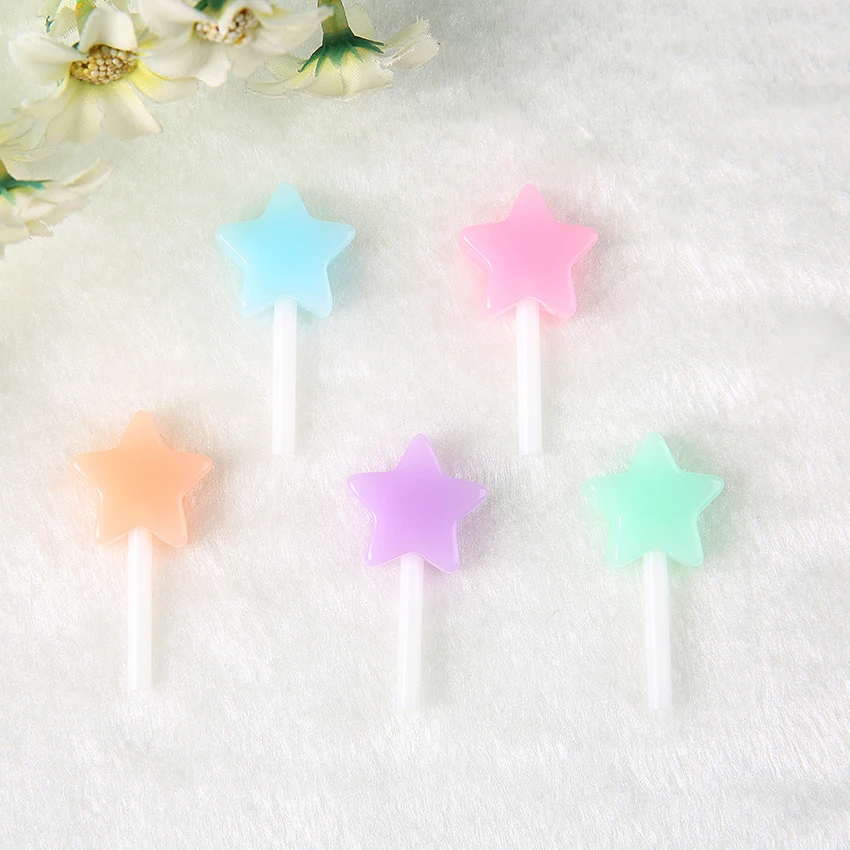 16pcs/Lot  38*20mm Glitter Star Lollipops  Fake Resin Candy Charms  for Pendants Earrings Diy Keychain Accessories