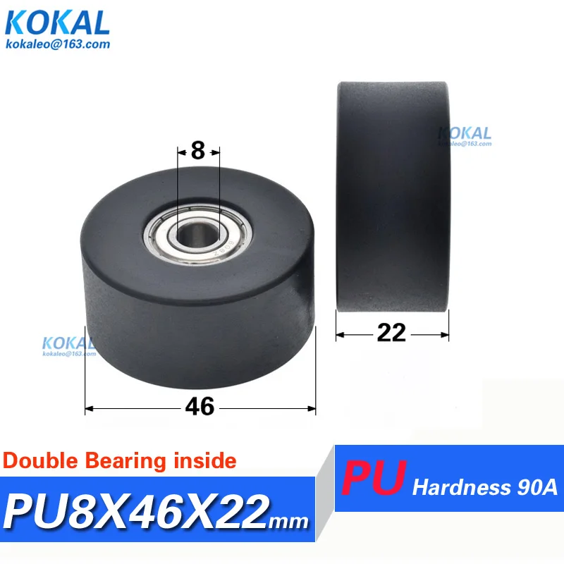[PUT46-22]4PCS 608/636/62900 46mm 4.6cm soft rubber PU TPU big double ball bearing inside black flat type wheels 6/8/10X46X22mm
