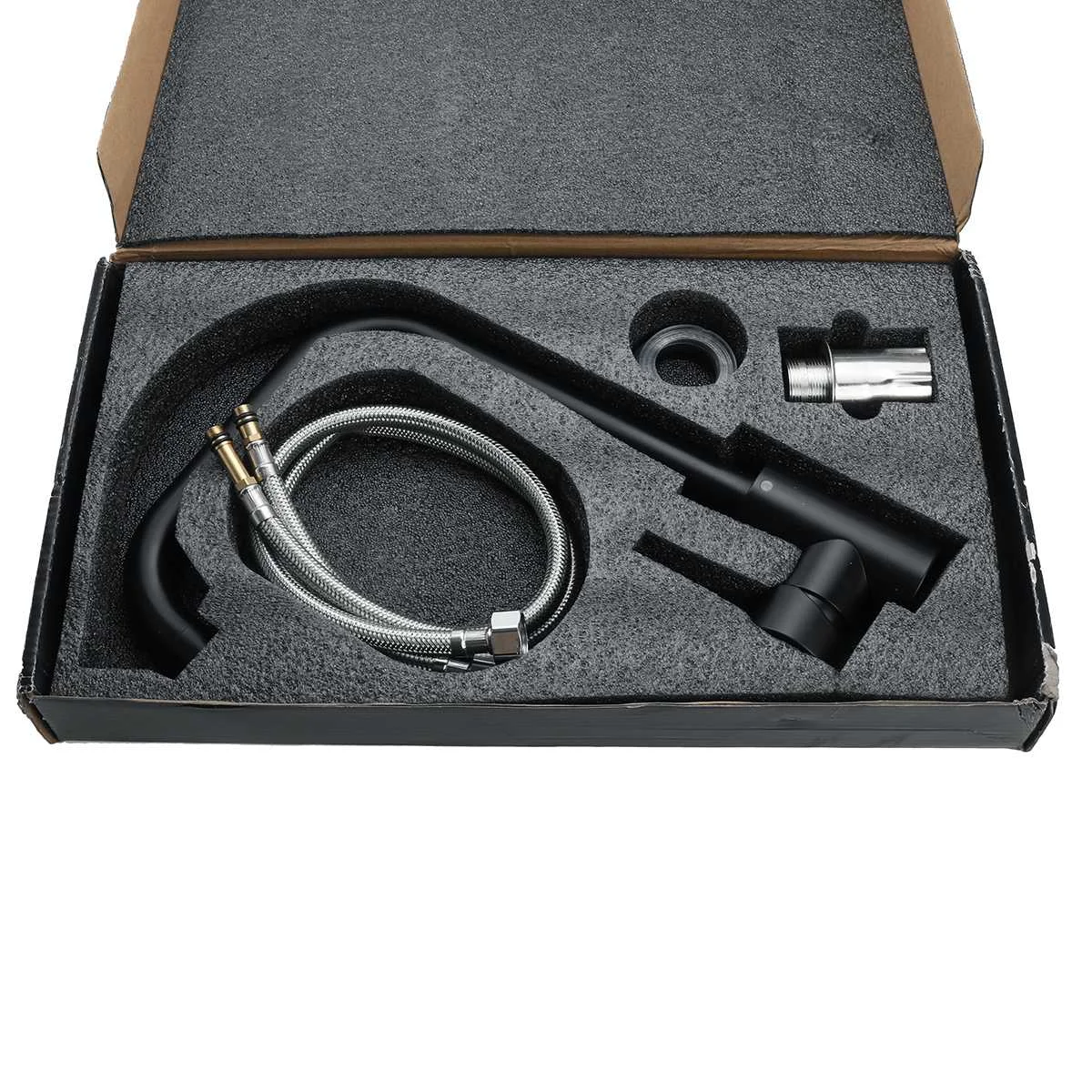 Grifo de cocina de acero inoxidable, rociador de agua fría y caliente para fregadero de cocina, con una sola manija y rotación de 360 grados, color negro