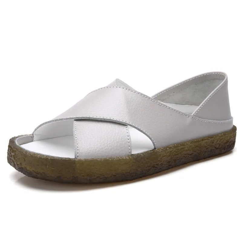 Women Sandals Summer Fashion Genuine Leather Wedges Casual Shoes Woman Non-slip Beach shoes Female Soft bottom Sandals Big size