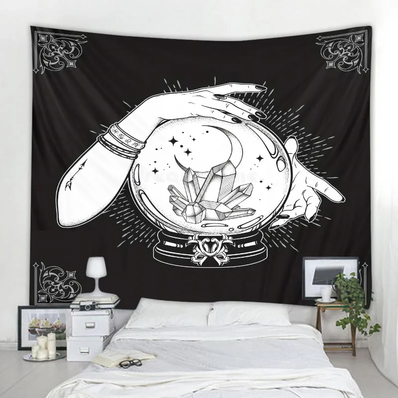 Black and white art tapestry ancient rune animal art illustration wall hanging psychedelic bohemian mandala wall art decoration