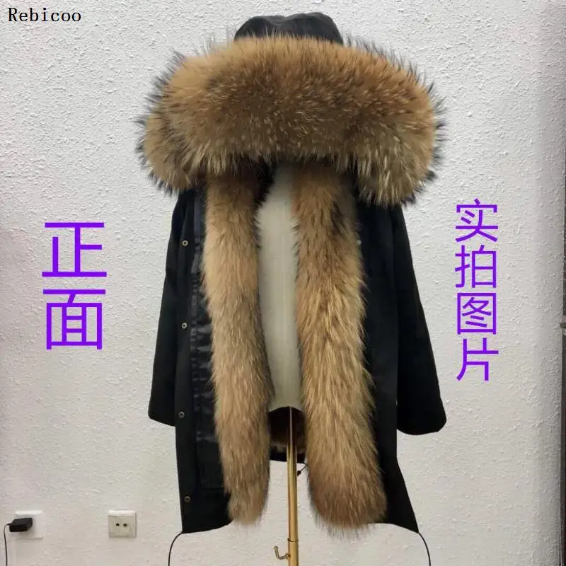 Fake Fur Coat Winter Jacket Women Long Parka Waterproof Big Thick Raccoon Fur Collar Hood Thick Warm fake Fox Fur Liner