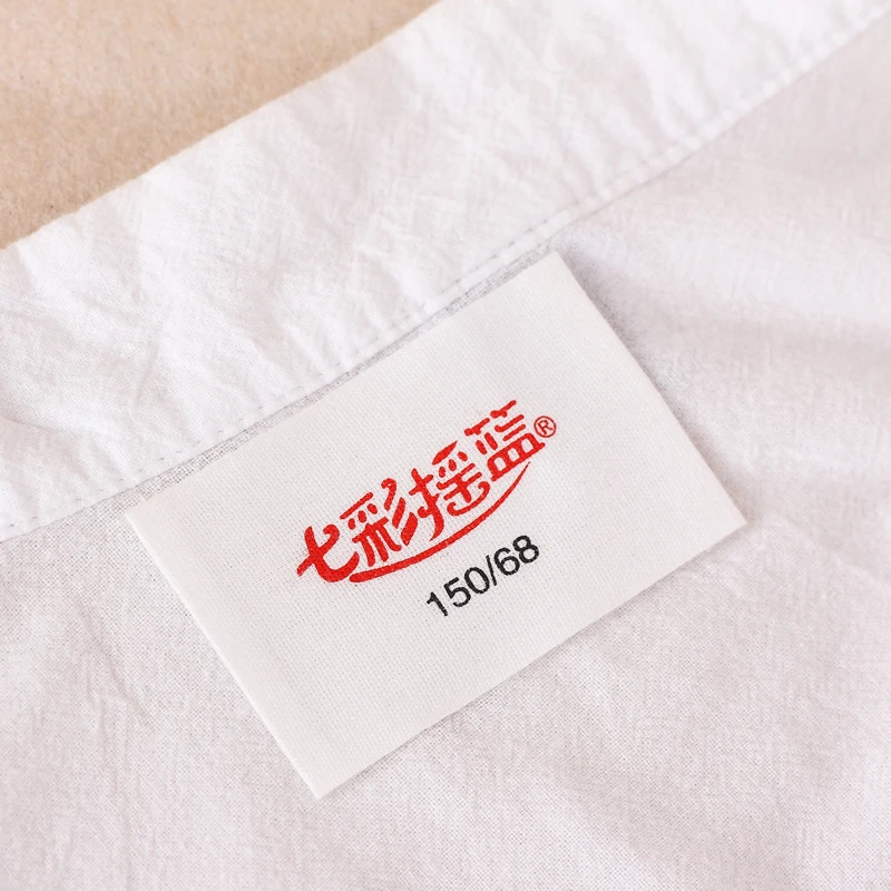 Eco-friendly Custom Silk Screen Printed Brand Logo Fabric Tag End Fold Soft Cotton Labels for Clothing  Bags Shoes