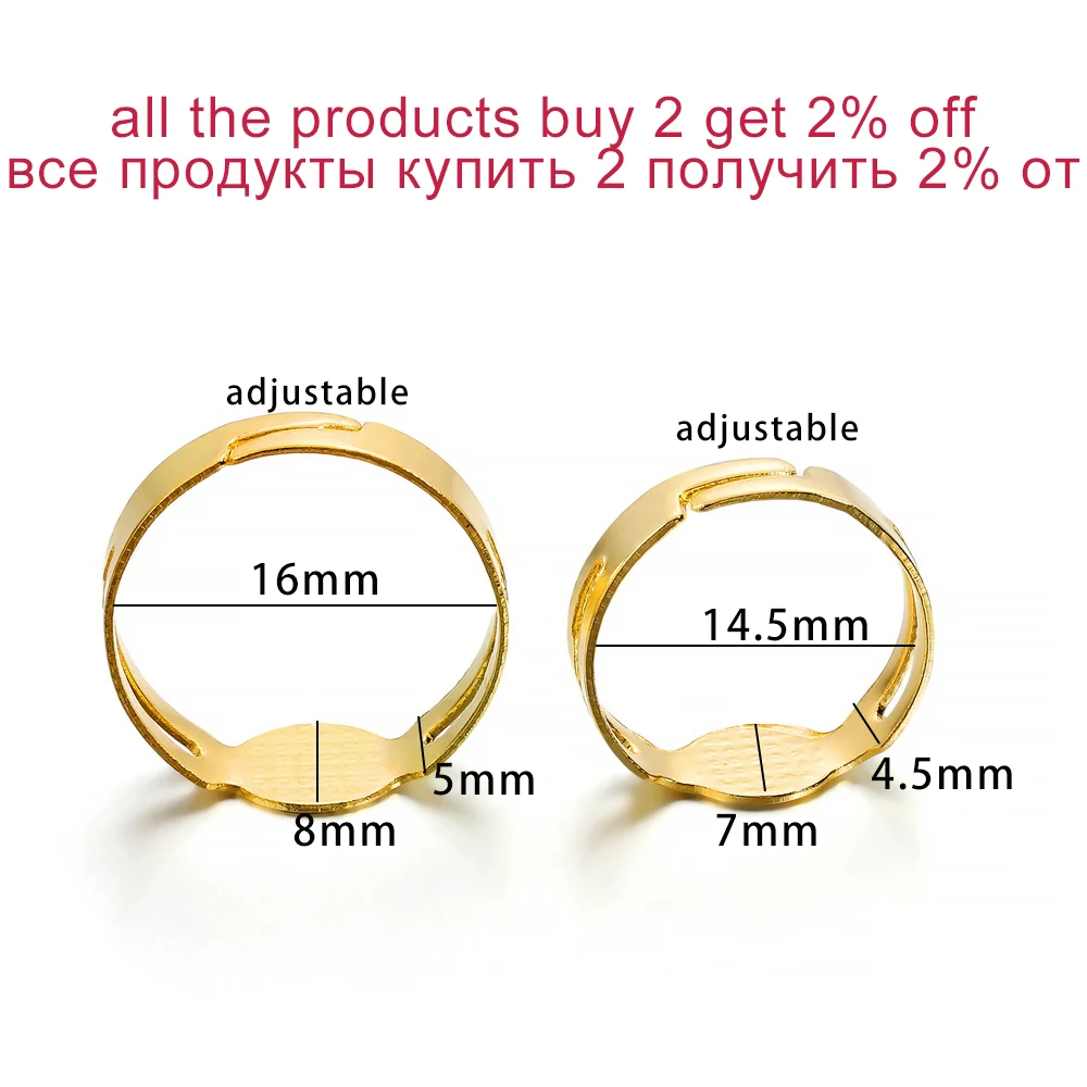 40PCS/lot 7/8MM Blank Ring Base Gold Silver Bronze Adjustable Ring Cabochon Base for DIY Fashion Jewelry Making Accessories