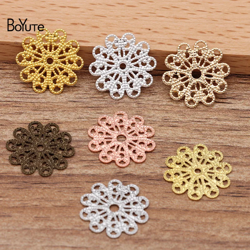 BoYuTe (100 Pieces/Lot) 17MM Flower Metal Brass Filigree Materials Diy Handmade Jewelry Findings Components