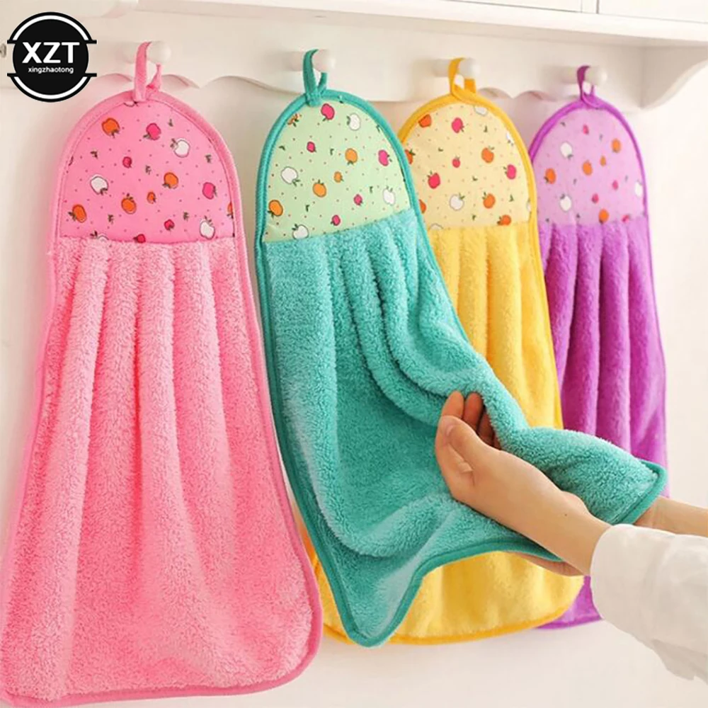 Coral Velvet Bathroom Supplies Soft Hand Towel Absorbent Cloth Dishcloths Hanging Cloth Kitchen Accessories 30*38cm