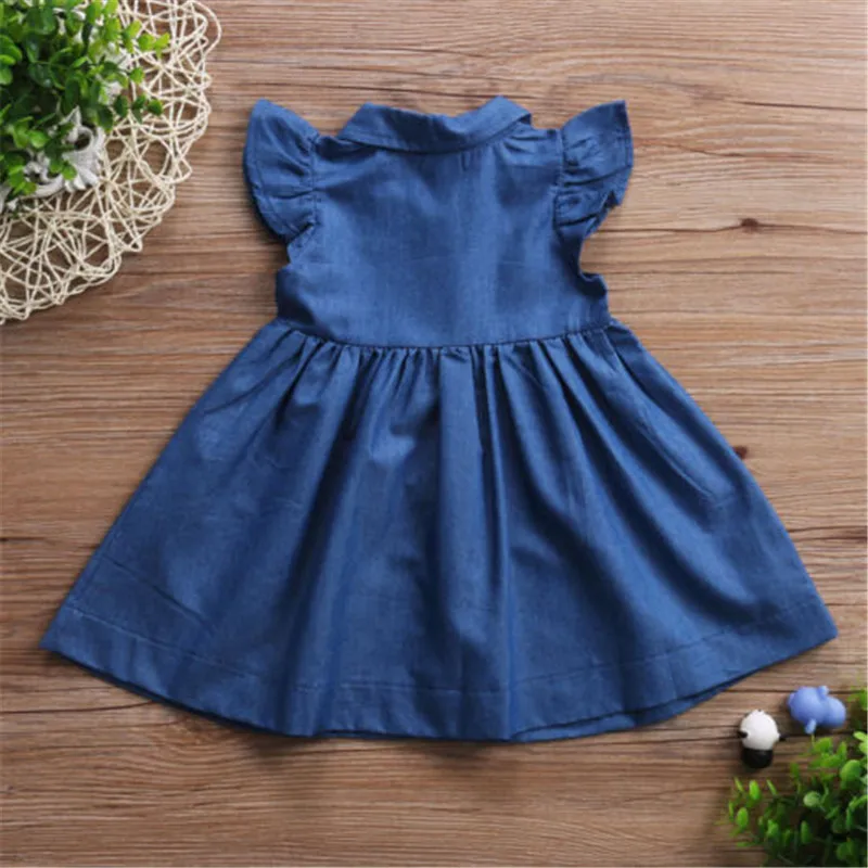 Fashion Baby Girls Dress Toddler Kids Denim Blue Dresses Summer Cute Fly Sleeve Sundress Party Kids Wear Kid\'s Clothing