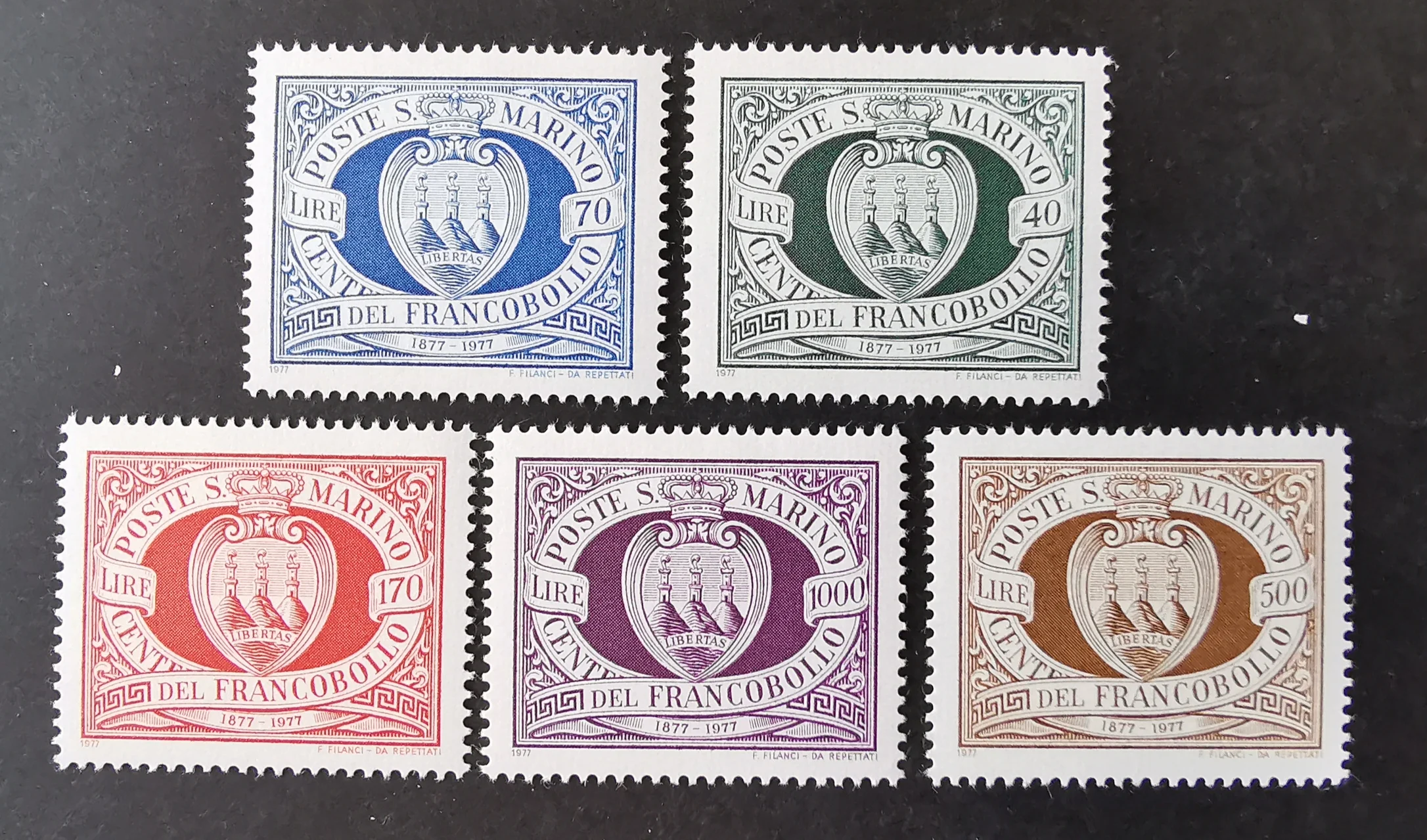 5Pcs/Set New San Marino Post Stamp 1977 Centennial Issue of The First Set of Stamps on Stamps MNH