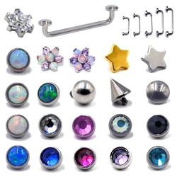 1PC G23 Titanium CZ Gem Internally Threaded  Surface Barbell Micro Dermal Anchor 14G Crystal Steel Body Piercing Jewelry