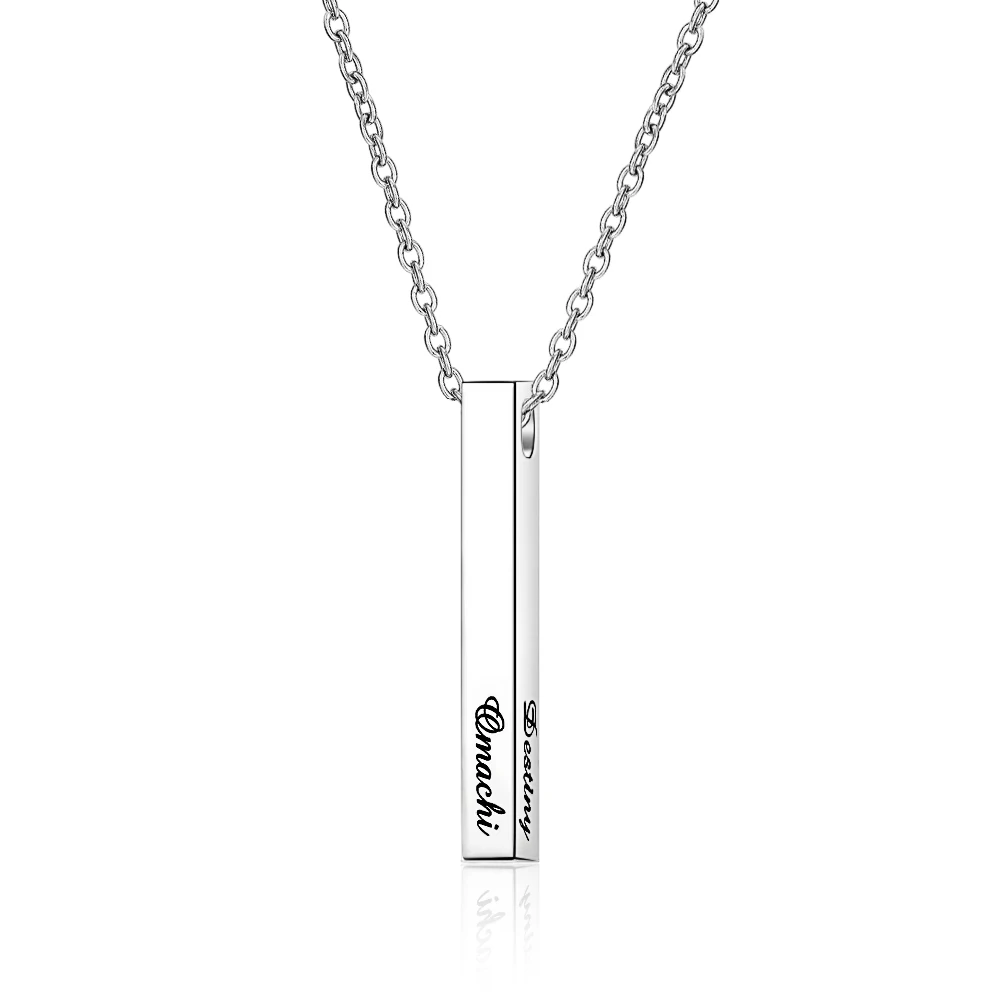 Custom Personalized Vertical bar silver Necklace Engraved Date Name Pendant Necklace Women Wedding Jewelry Anniversary Mom Gift