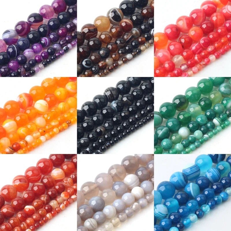 Natural Stone Beads Gray smoky Agates beads Smooth Striped Round loose beads For Jewelry Making Diy Bracelet Necklace handmade