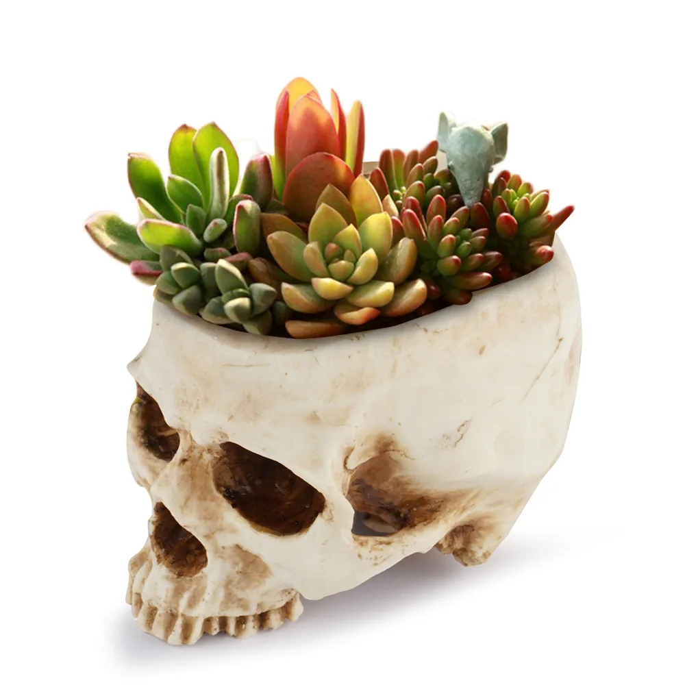 2021 New Pattern Resin Skull Flowerpot Halloween Props Hollow Skull Fish and Shrimp Shelter Creative Aquarium Ornaments