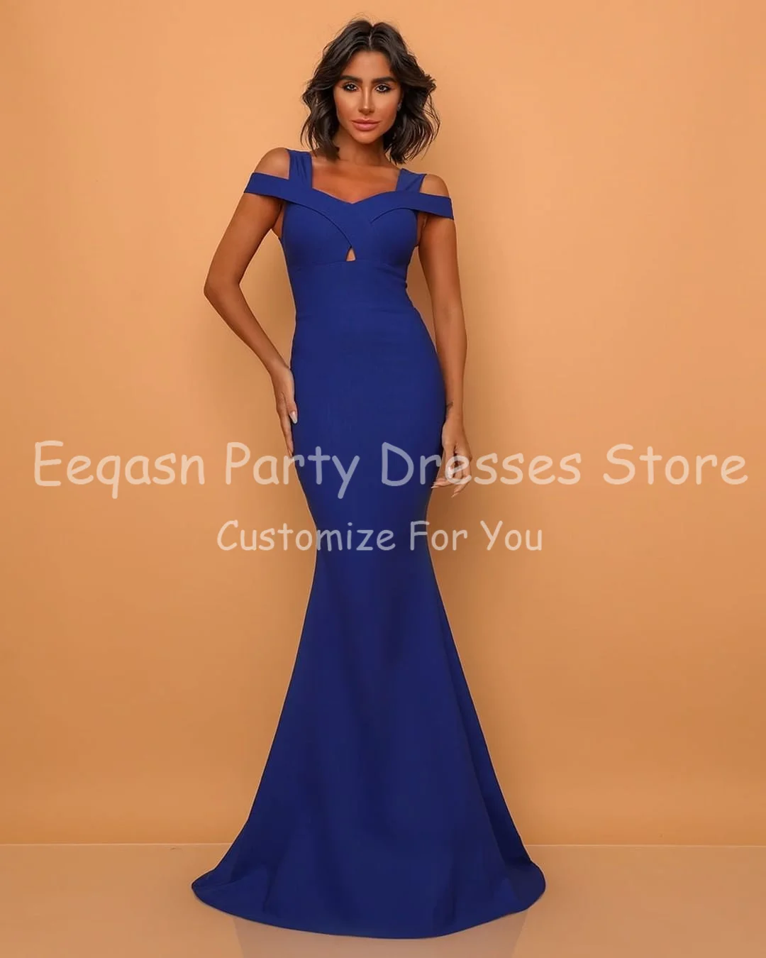 Eeqasn – robe de soirée de forme sirène pour femmes, tenue de soirée en Satin doux, épaules dénudées, longue, de standing, bleu Royal, pour événements spéciaux