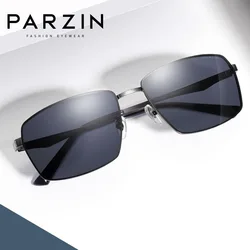 PARZIN Polarized Men Sunglases Rectangle Metal Frame Sun Glasses For Men UV 400 Driving Glasses 8235