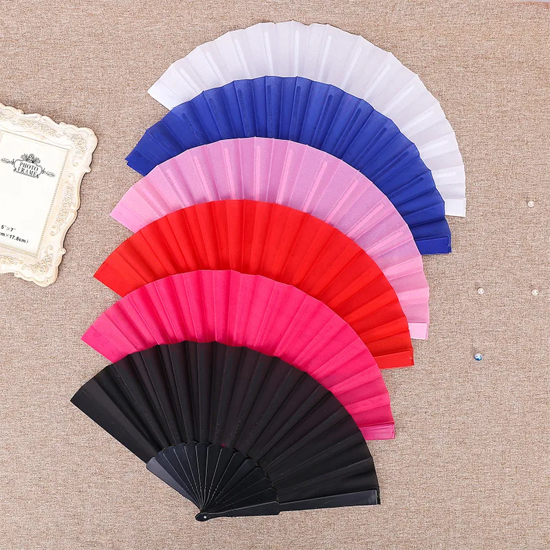 Plastic Portable Party Hand Dancing Fan Chinese Decor Japanese Wedding Folding Low Key Gift Simple Solid MultiColour Props Fan