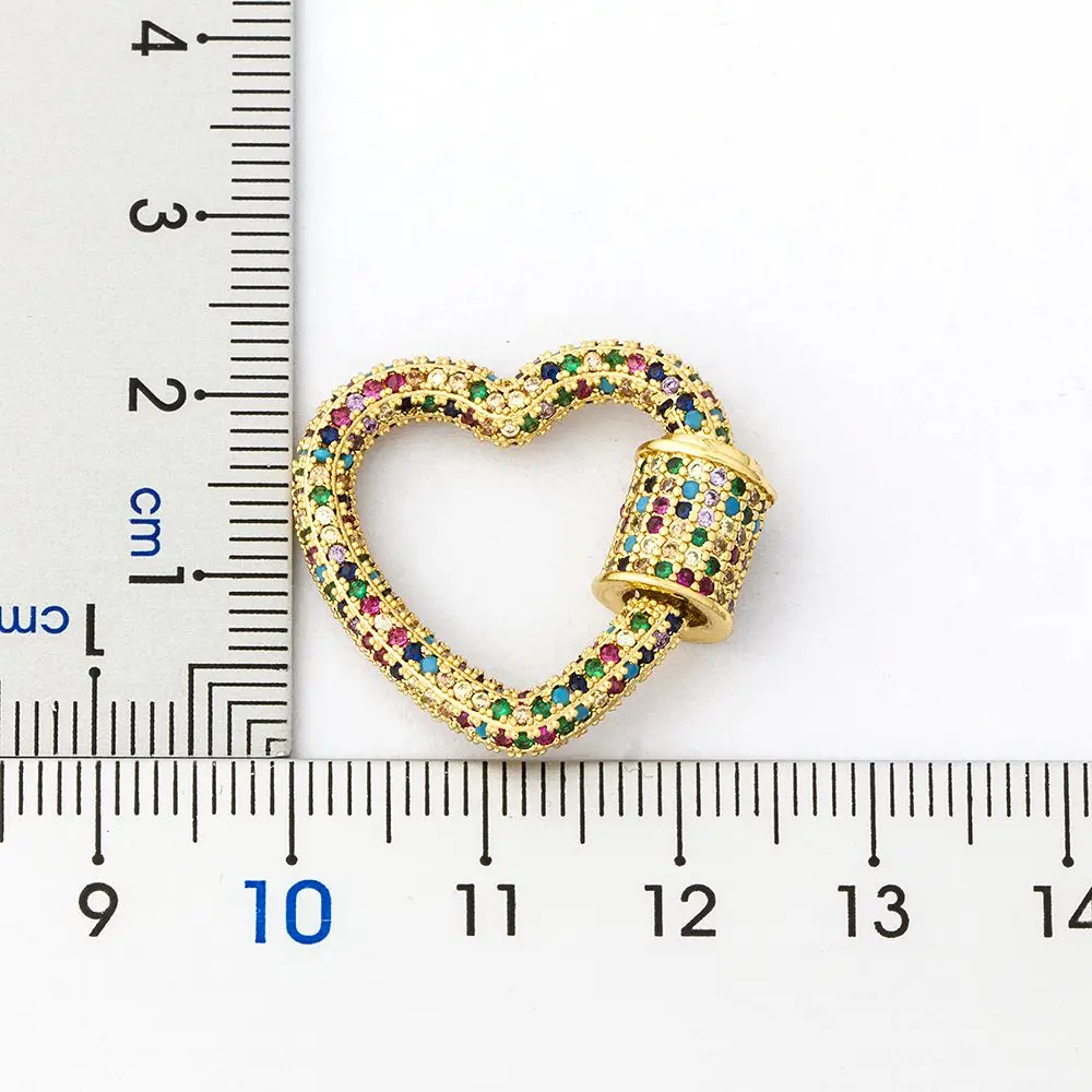 Classic Rainbow CZ Micro Pave Lock Carabiner Pave Lock Heart Shaped Copper Zirconia Clasp Necklace Jewelry Gift For Women Men