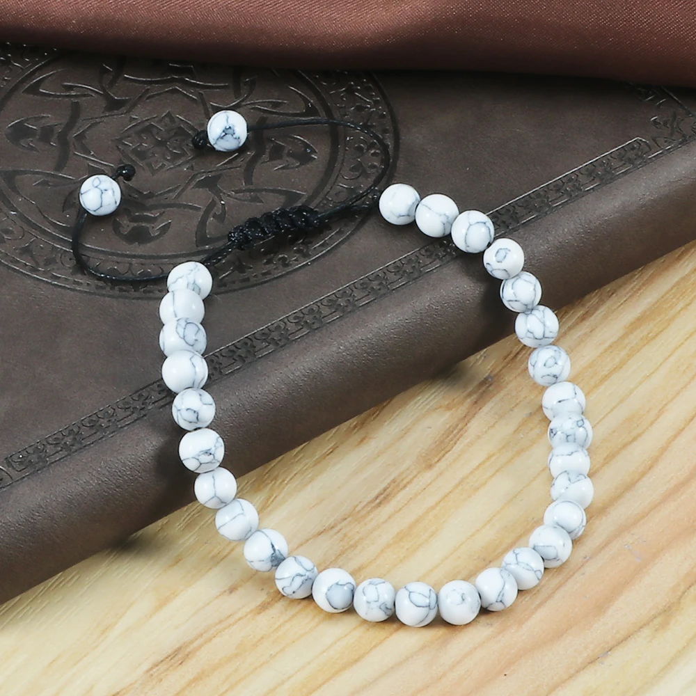 Adjustable Howlite Beads Bracelet Men 4 6 8mm Natural Stone White Bracelet Women Handmade Yoga Bangles Meditation Prayer Jewelry