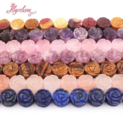 14mm Natural Lapis Lepidolite Amethysts Flower Stone Beads For Women Necklace Bracelet Jewelry Making 5pcc/15