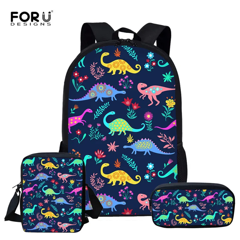 FORUDESIGNS Cartoon Dinosaur School Bags For Girls Kids School Backpack 3pcs/set Children Schoolbags Orthopedic Girl Backpacks