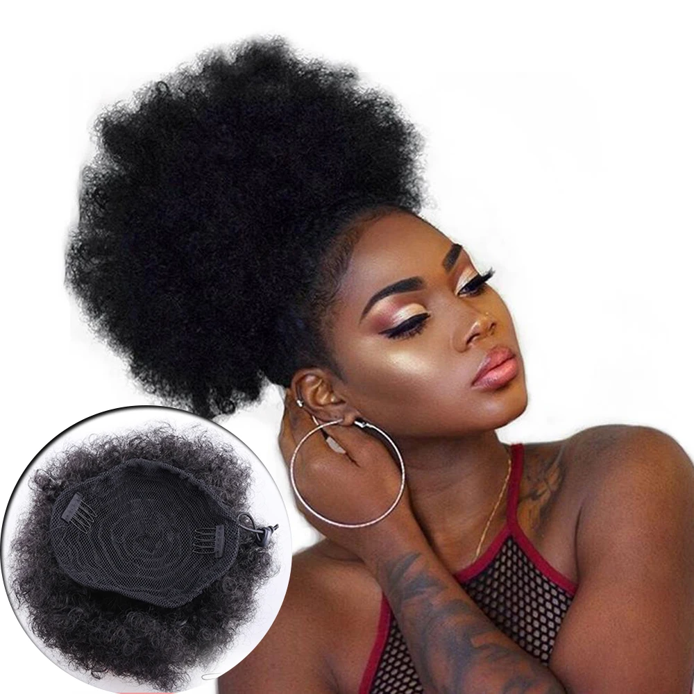 Moño de pelo sintético Afro Puff de 8 pulgadas, postizo para mujer, peluca con cordón, cola de caballo, Clip rizado en extensiones, cola de caballo