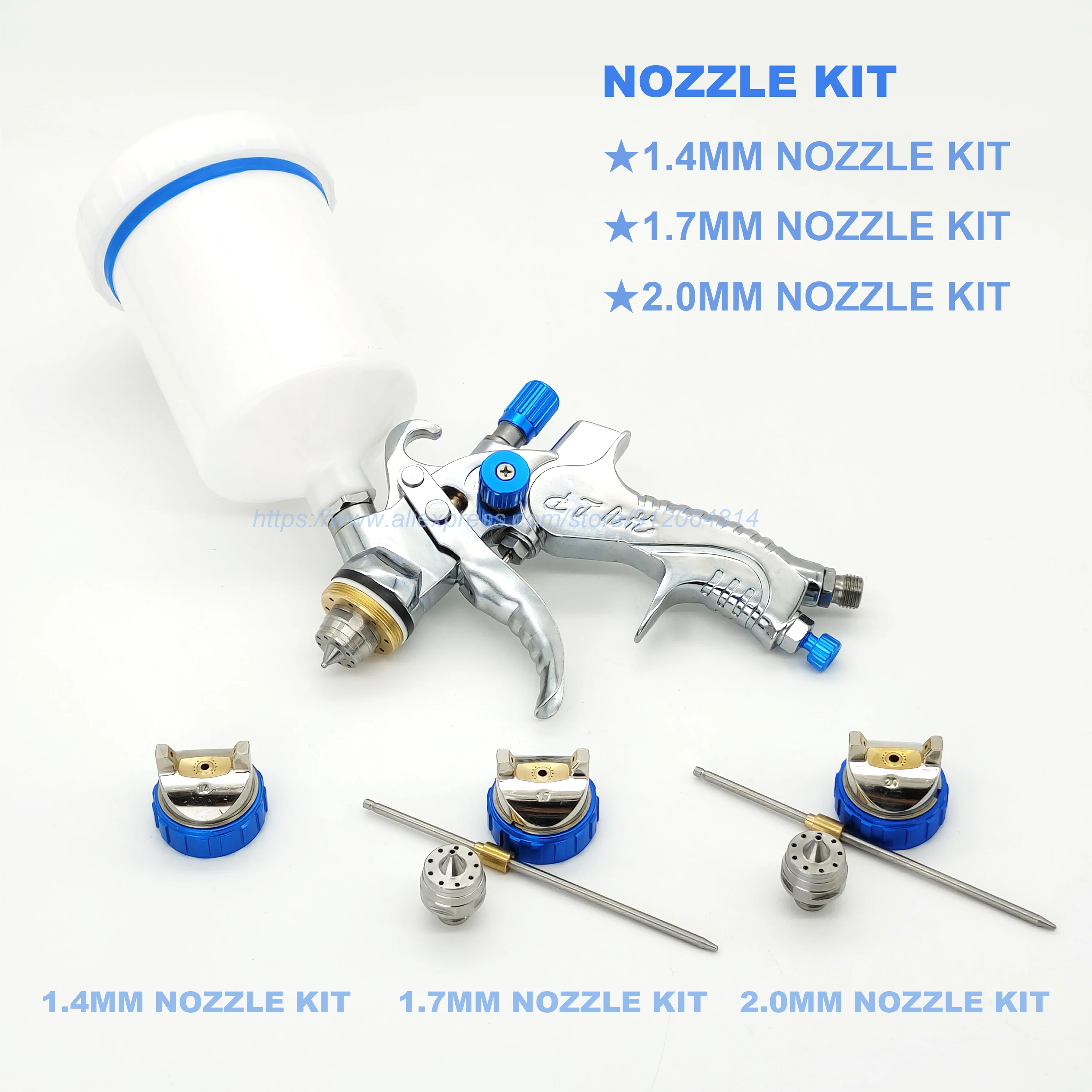 Manufacturer Outlet Professional HVLP Spray Gun With 1.4/1.7/2.0mm Stainless Steel Nozzle Kit Car Paint Sprayer Airbrush