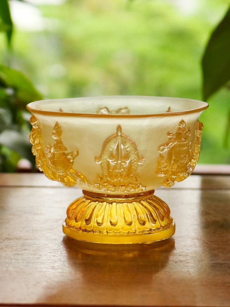 Ancient methods glass, eight auspicious, tribute bowls, tribute water cups, Buddhist offerings, home furnishings