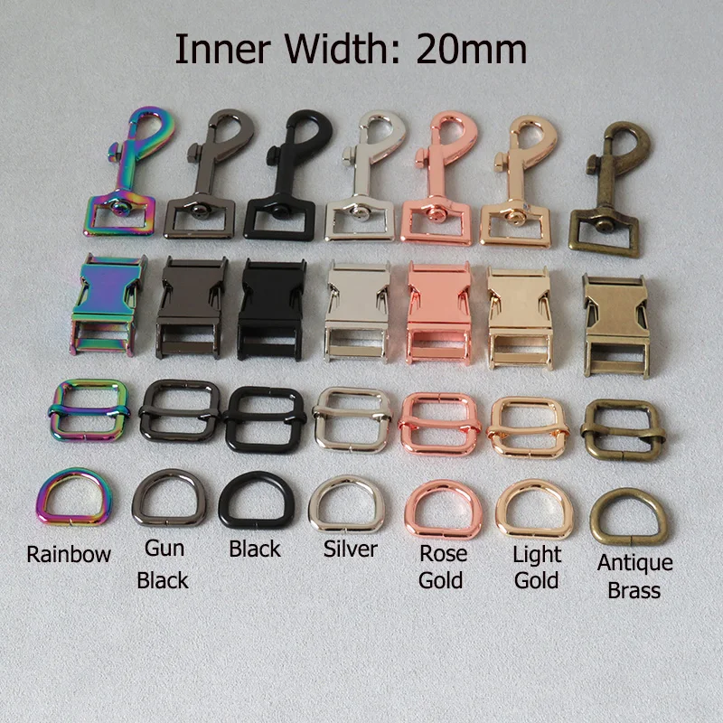 1Set 20mm Metal Buckle Carabiner Swivel Lobster Clasp Strap Slider D Ring Snap Hook For Pet Dog Collar Leads Lock Accessories