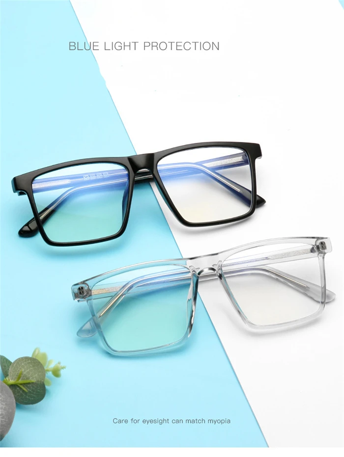 Anti-Blau-Strahlen, übergroße Kurzsichtigkeitsbrille, Damen und Herren, TR90, quadratisch, verschreibungspflichtige Brille, Dioptrien 0–0,5–0,75 bis –6,0 – Detail 3