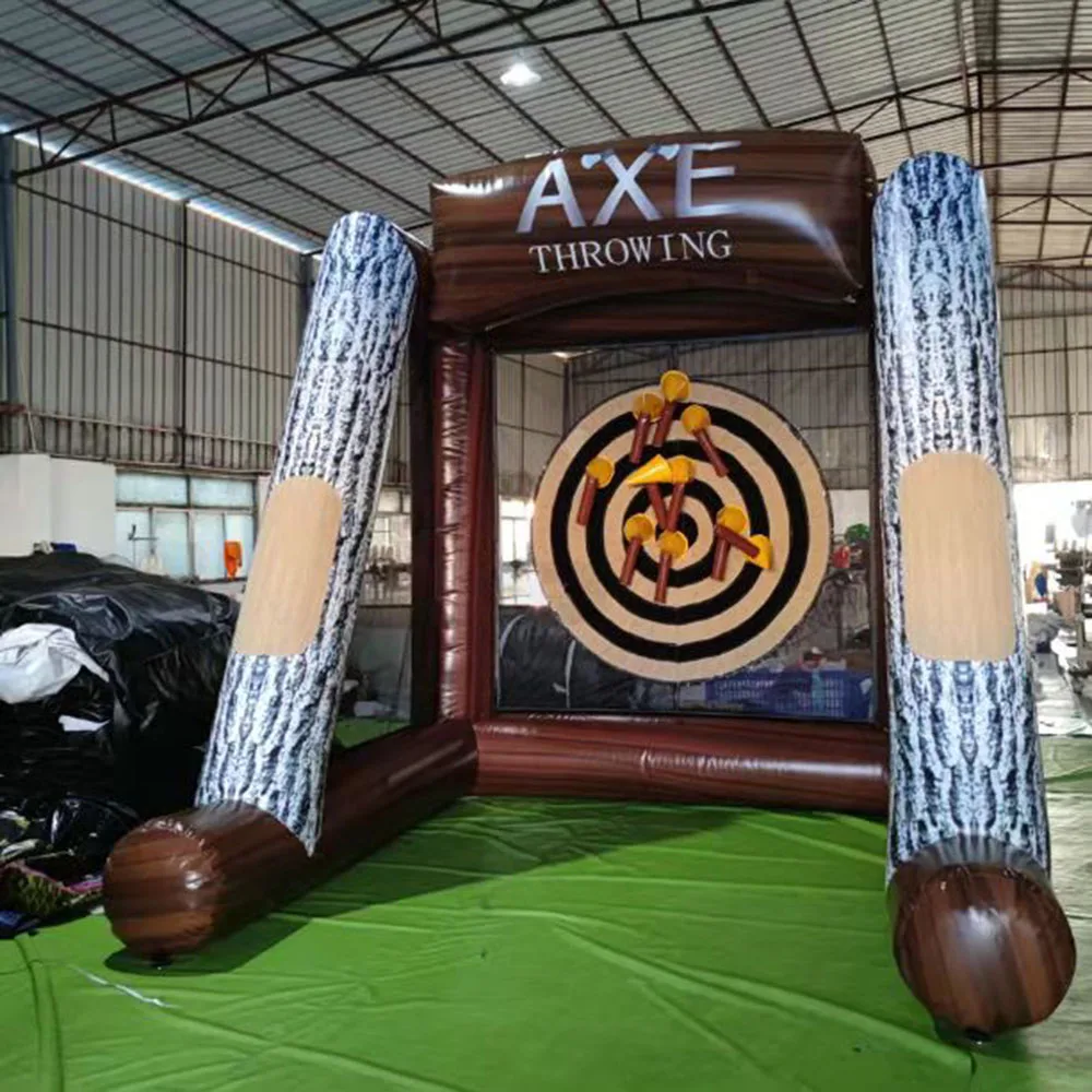 Carnival Inflatable axe throw game inflatable football soccer shooting sticky axe throwing game board with blower and axes