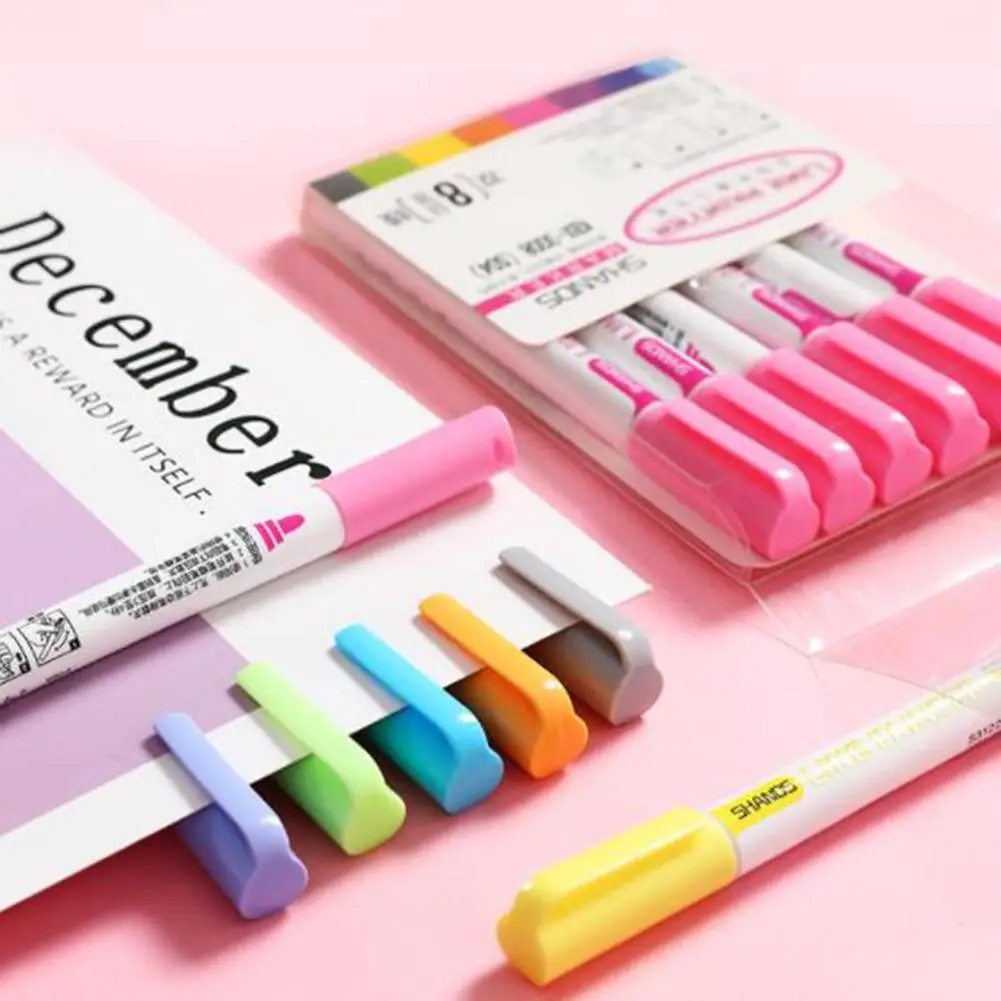 8 في 1 أقلام خطاط (ماركر) الطلاء مخطط أقلام الدائم ماركر 8 اللون مزدوجة خط القلم القرطاسية للكتابة الرسم