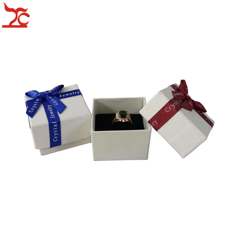 Fashion Color Paper Jewelry Gift Box Pink White Blue Ring Storage Organizer Gift Ribbon Box 5*5*3.8cm Wholesale 24Pcs/lot