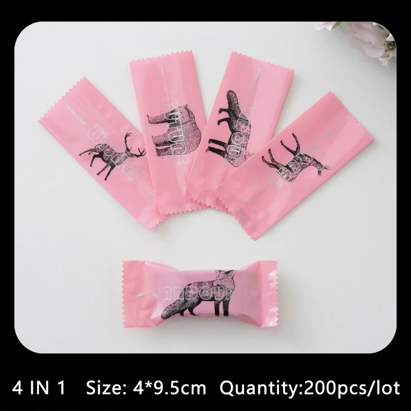 

100pcs/lot Frosted Handmade Nougat Wrap Bag Animal Sketches Pink Baby Shower Party Plastic Candy Bags Baptism Sugar Packaging