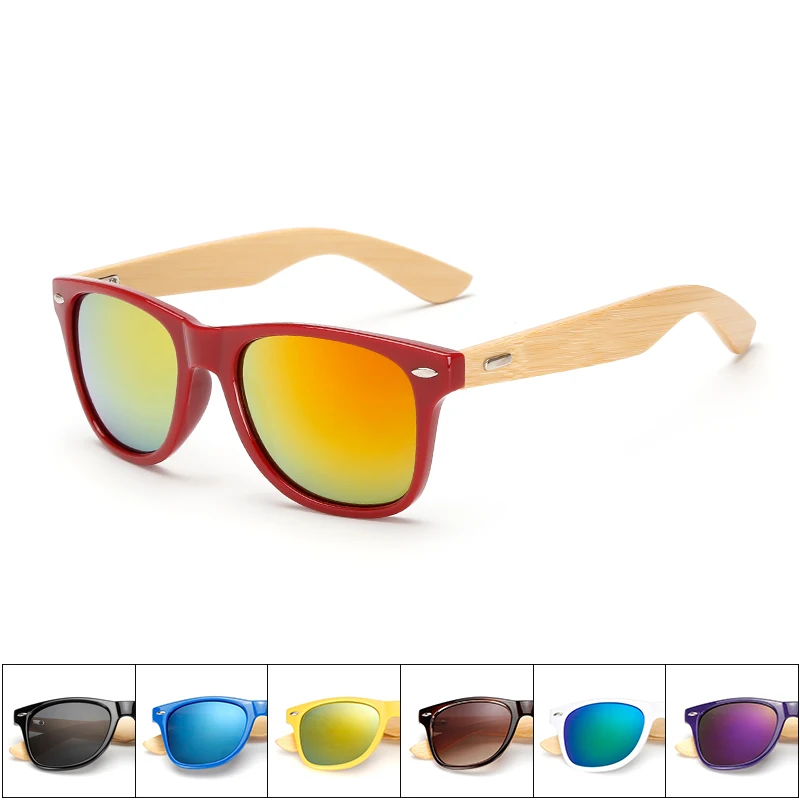 Bamboo Wood Square Sunglasses Brand Design Men Women Coating Mirror Sun Glasses Retro Glasses UV400 Shades Gafas De Sol