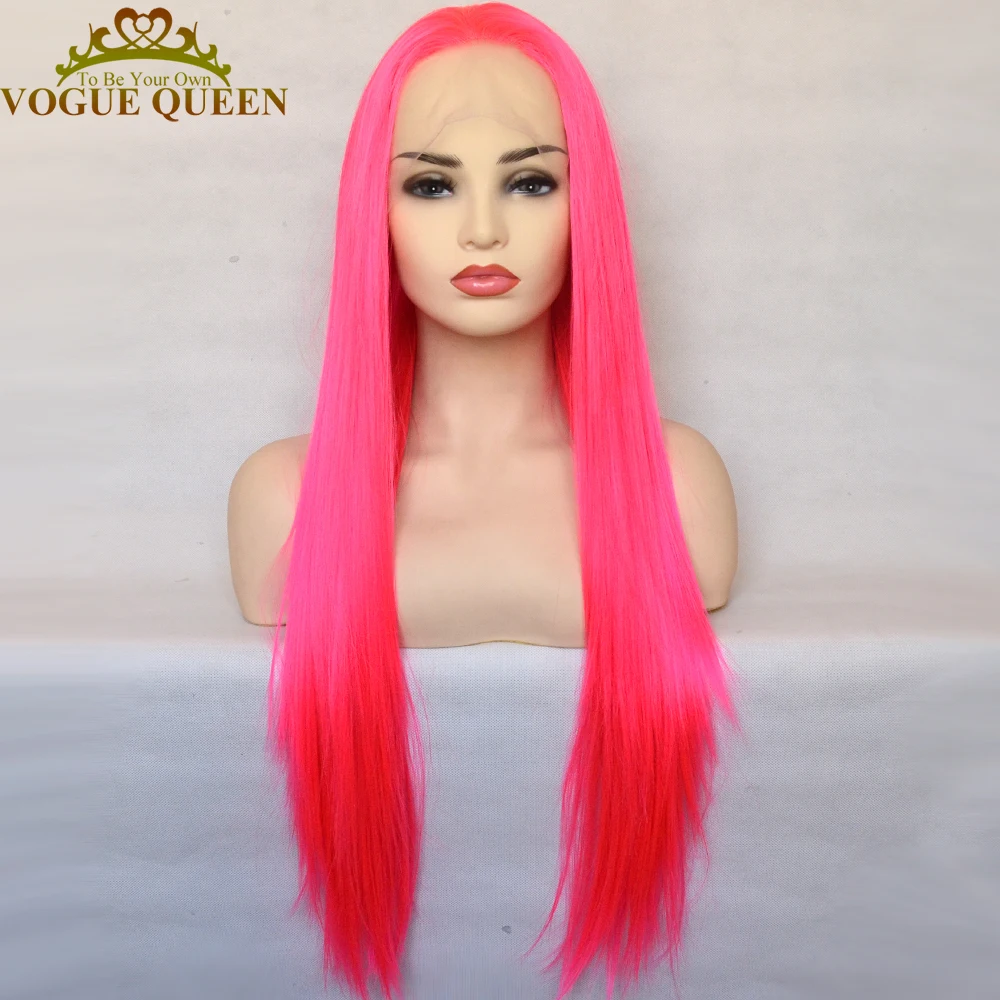 

Vogue Queen Hot Pink Synthetic Lace Front Wig Long Straight Heat Resistant Fiber Cosplay For Women