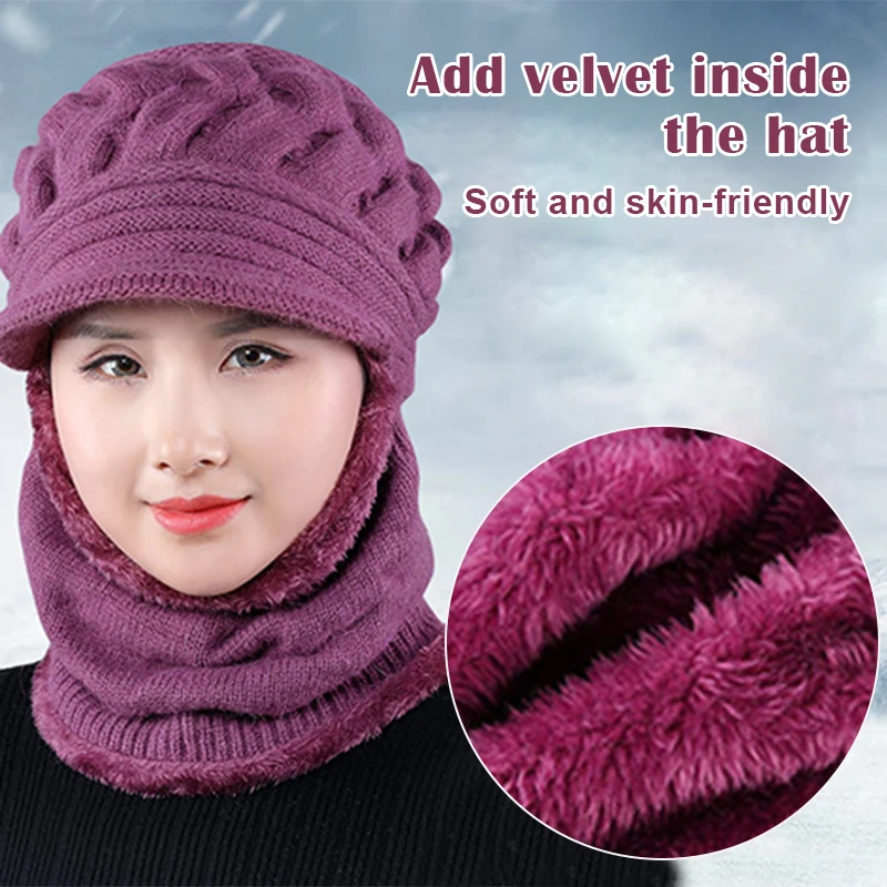 Newly Warm Hat Women Bib Beanie Hat Scarf Face Cover Knitted Winter Warm Snow Ski Cap Sombrero