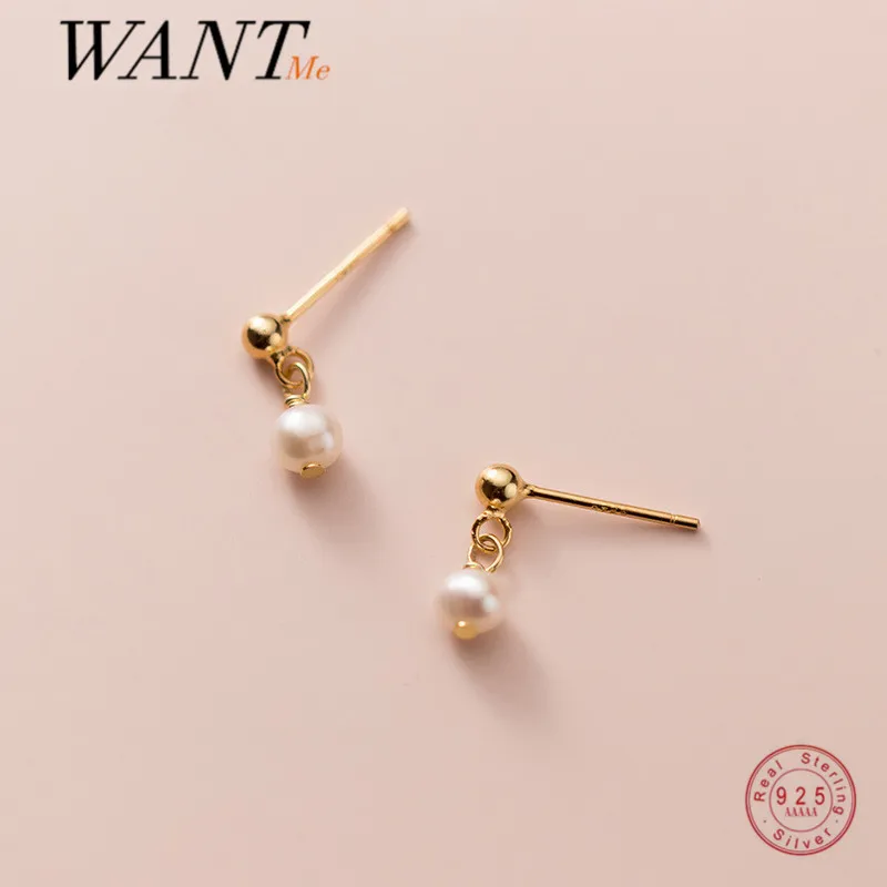 

WANTME Genuine 925 Sterling Silver Simple Cute Baroque Pearl Bead Stud Earrings for Women Fashion Korean Party Jewelry 2021