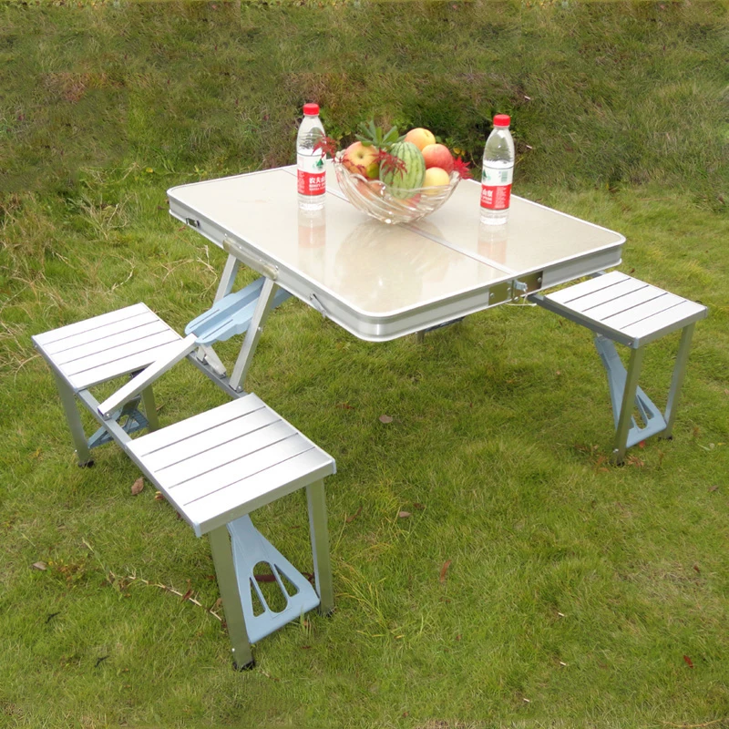 

Aluminum alloy one-piece folding table and chair Outdoor integrated portable table Picnic car camping beach stall table