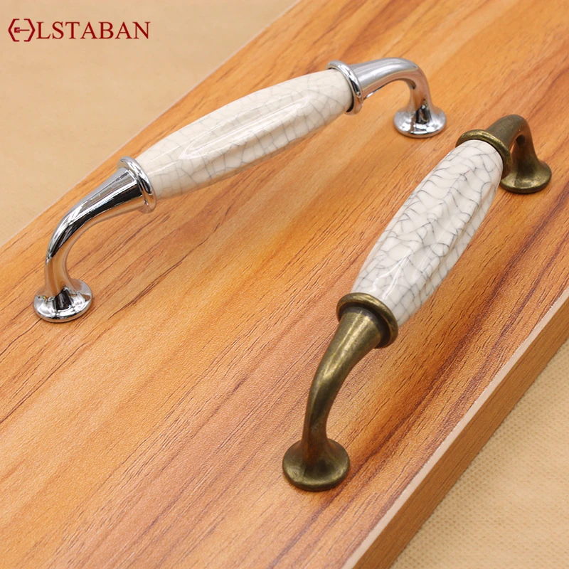 LSTABAN European Style Cracked Ceramic Zinc Alloy Knob Wardrobe Drawer Cupboard Door Single Hole Antique Furniture Handle