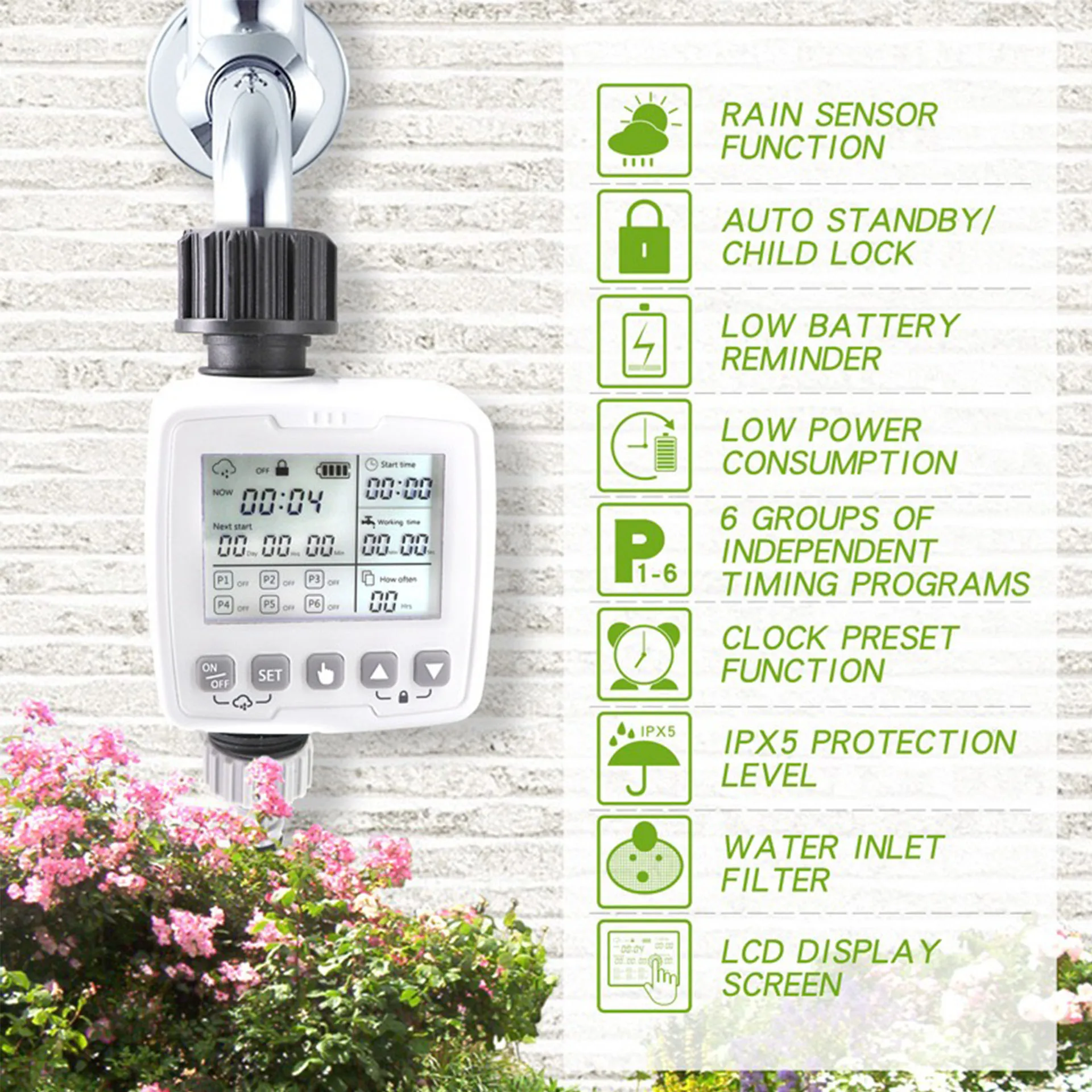 Outdoor Intelligent Automatic Irrigation Timer, Garden Watering Controller For Home Garden Irrigation Controller System