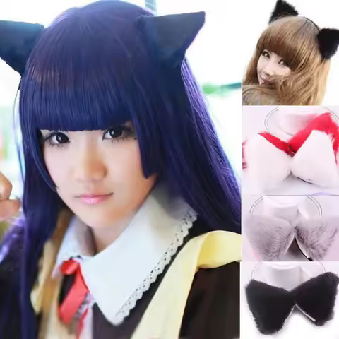 Lolita Anime Cosplay Long Fur Fox Ears Hair Clip Party Neko Cat Ear