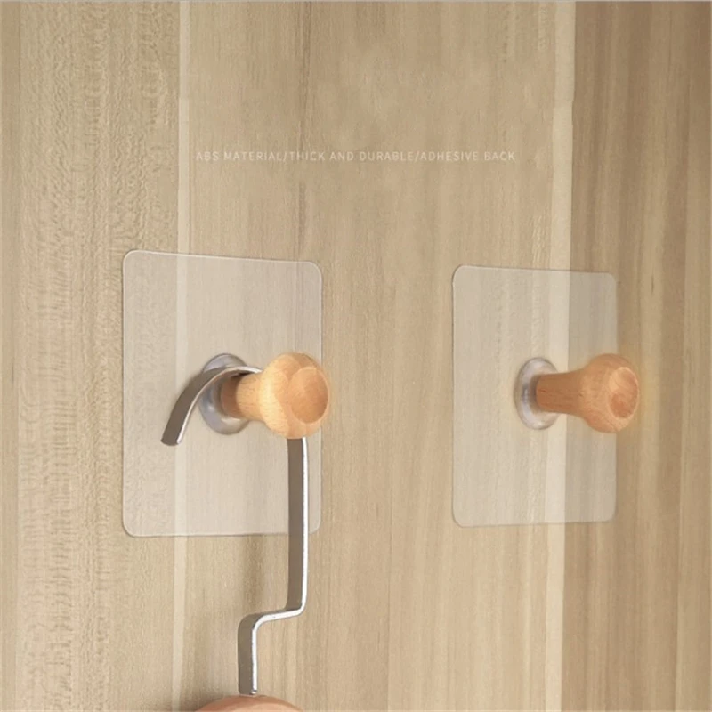 

1Pcs Wall-Mounted Nordic Solid Wood Hook Creative Household Wooden Decorative Hook Bedroom Key Coat Hooks Seamless Sticky Hooks