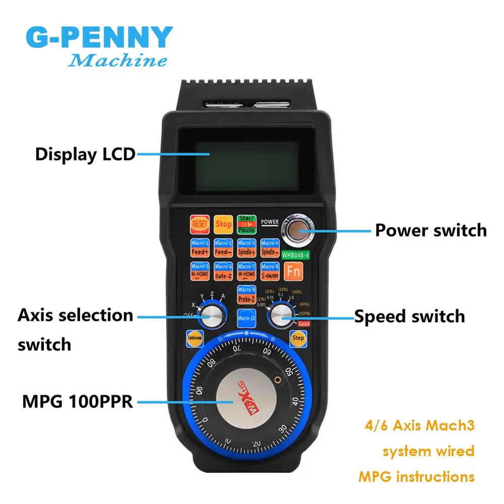 ¡Envío gratis! Volante inalámbrico MPG CNC USB MACH3, volante de mano Manual de 4 y 6 ejes, receptor USB, transmisión de 40 m, WHB04B