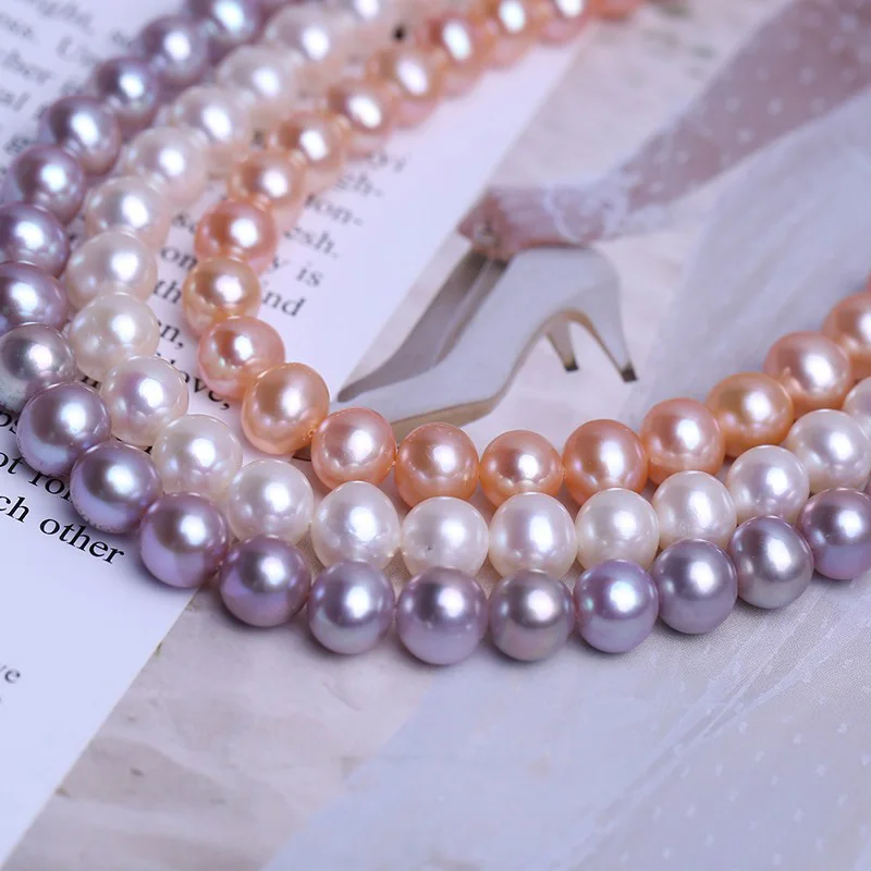 MADALENA SARARA  5-12mm AA Grade Round Freshwater Pearl Strand Women Necklace For DIY Jewelry Making Pink White Purple 40-41cm