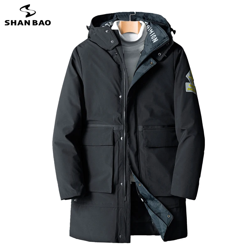 Parkas longs à capuche chauds pour hommes avec badge créatif, veste rembourrée, poche zippée, vêtements optiques, marque de mode, hiver, 5XL, 6XL, 7XL, 8XL